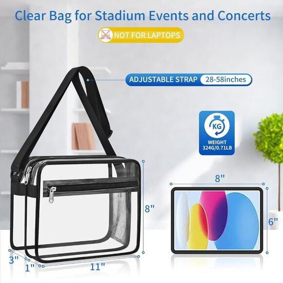Clear Messenger Bag with 2 Compartments, Clear Crossbody Tote Bag for Stadium Ev - Picture 5 of 6